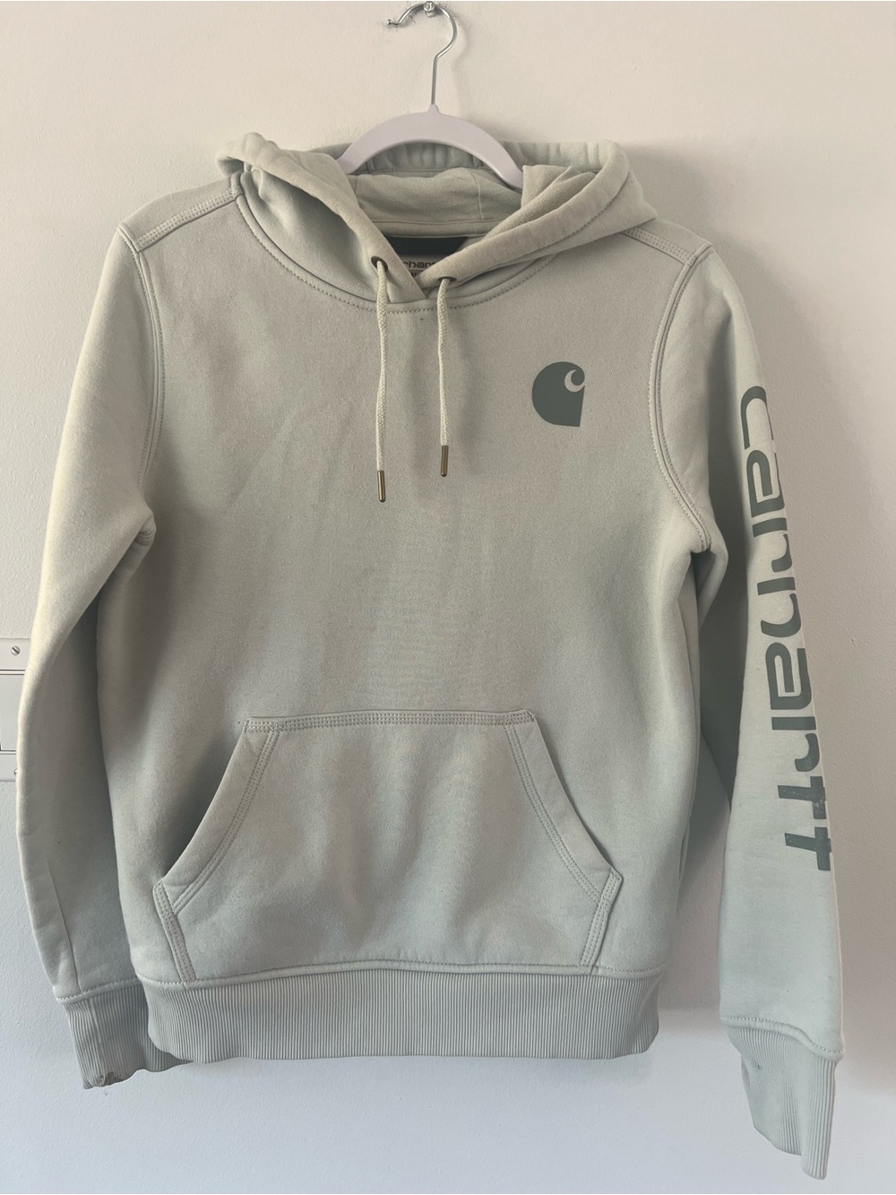 Carhartt Clarksburg Hoodie Women’s XS Relaxed Fit Light Green Logo Pullover